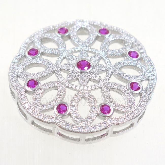 copper circle connector paved zircon, platinum plated