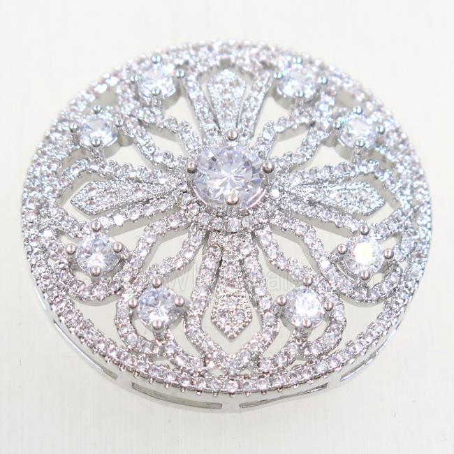 copper circle connector paved zircon, platinum plated