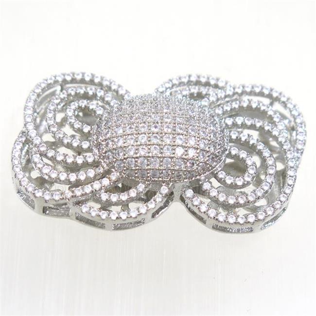 copper knot connector paved zircon, platinum plated