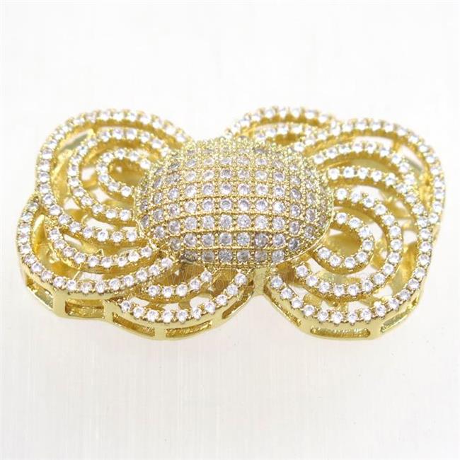 copper knot connector paved zircon, gold plated