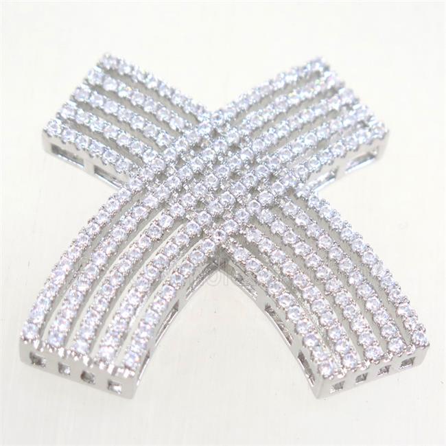 copper cancer ribbons beads paved zircon, platinum plated