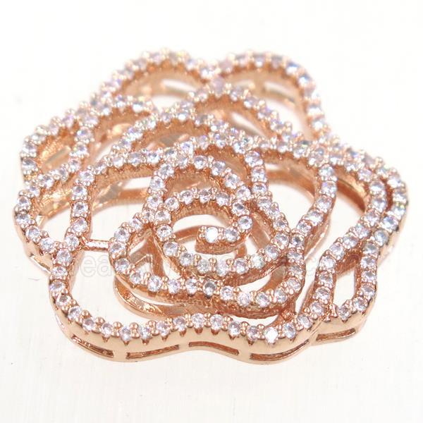 copper flower connector paved zircon, rose gold