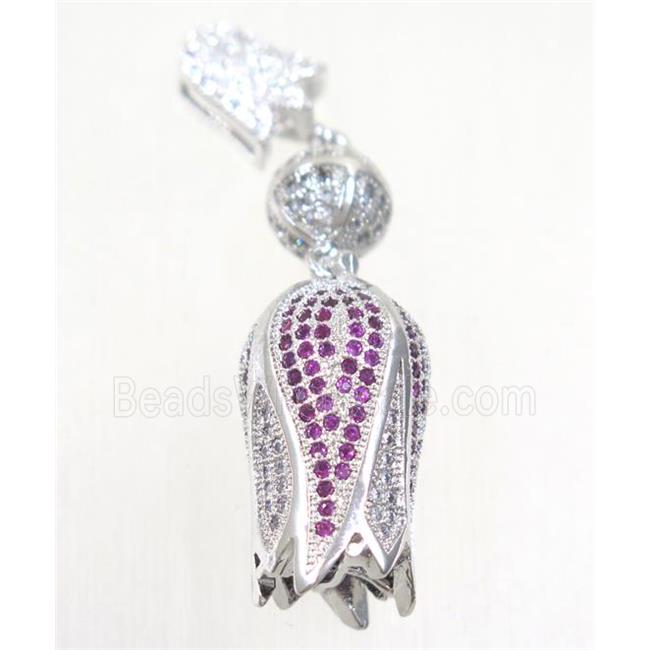 copper tassel bail paved zircon, platinum plated