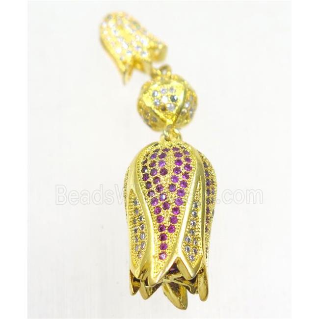 copper tassel bail paved zircon, gold plated