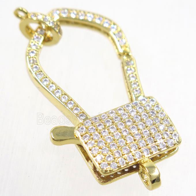 copper lock Clasp paved zircon, gold plated