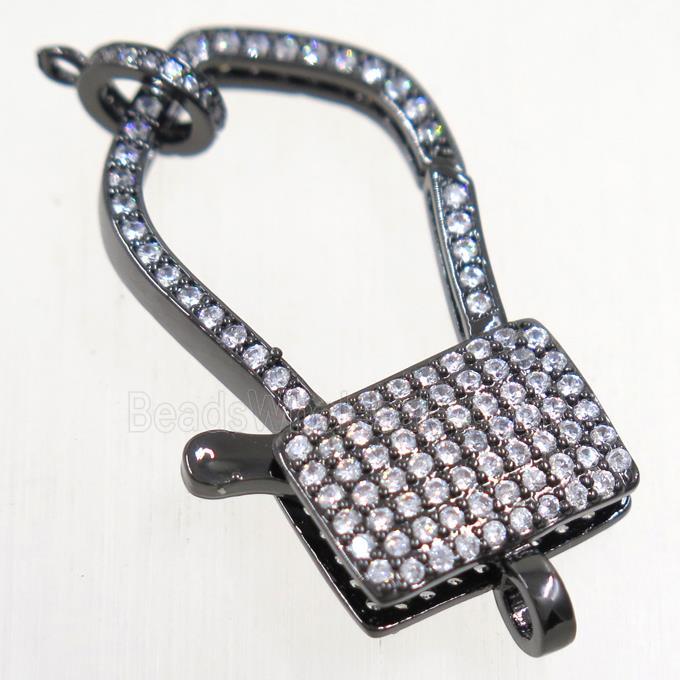 copper lock Clasp paved zircon, black plated
