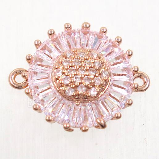 copper sunflower connector paved zircon, rose gold