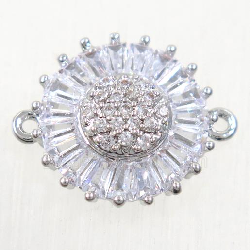 copper sunflower connector paved zircon, platinum plated