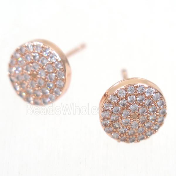 copper circle earring studs paved zircon, rose gold