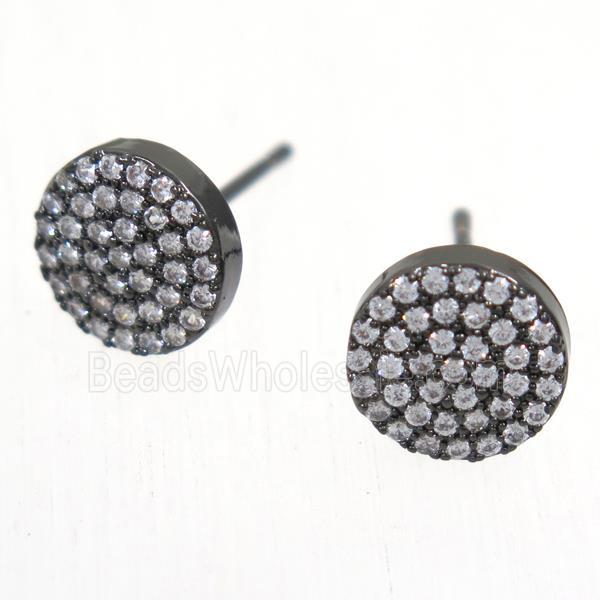 copper circle earring studs paved zircon, black plated