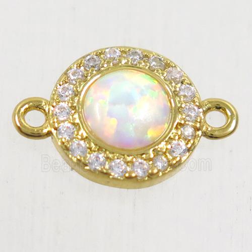copper circle connector paved zircon with fire opal, gold plated