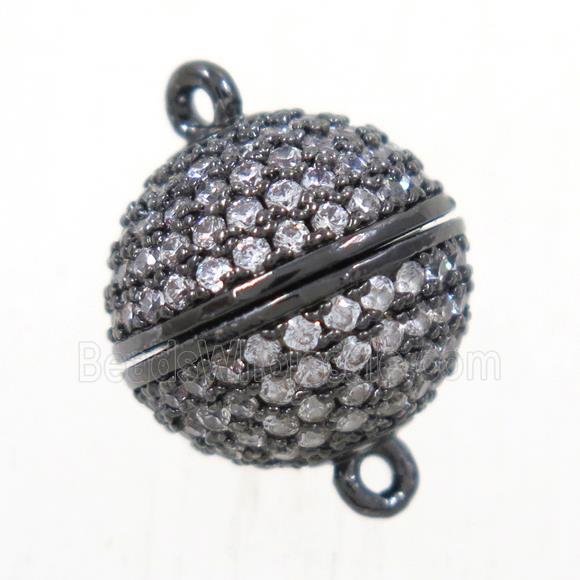 round copper ball magnetic clasp paved zircon, black plated