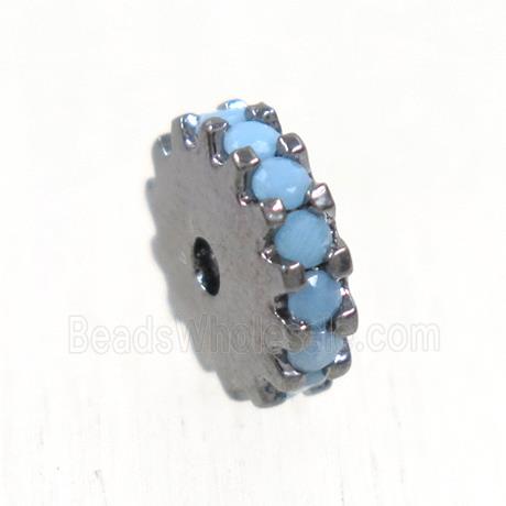 copper rondelle beads pave zircon, black plated