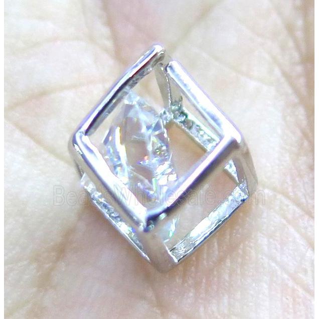 copper bead paved rhinestone, cube, platinum plated