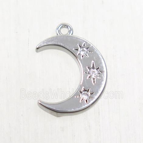 copper moon pendant paved zircon, platinum plated