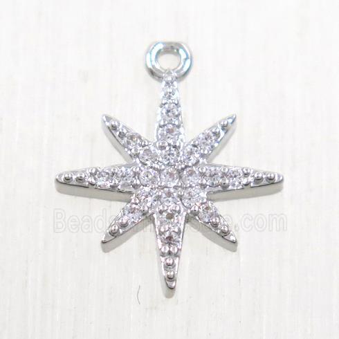 copper northstar pendant paved zircon, platinum plated