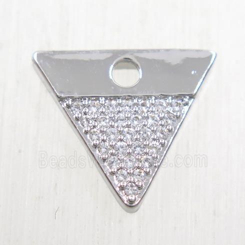 copper triangle pendant paved zircon, platinum plated