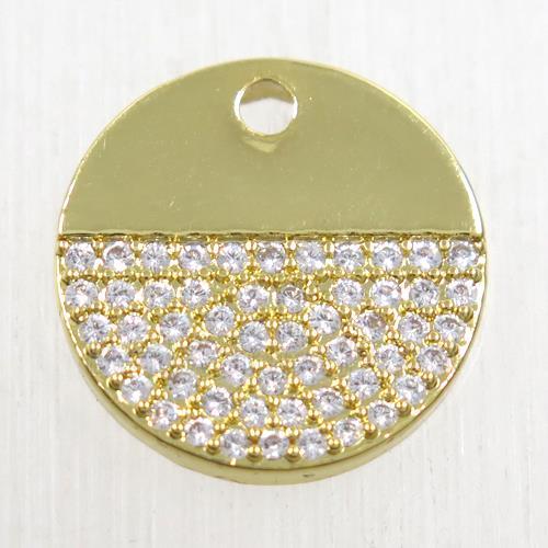 copper circle pendant paved zircon, gold plated