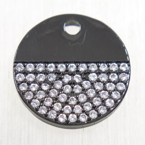 copper circle pendant paved zircon, black plated