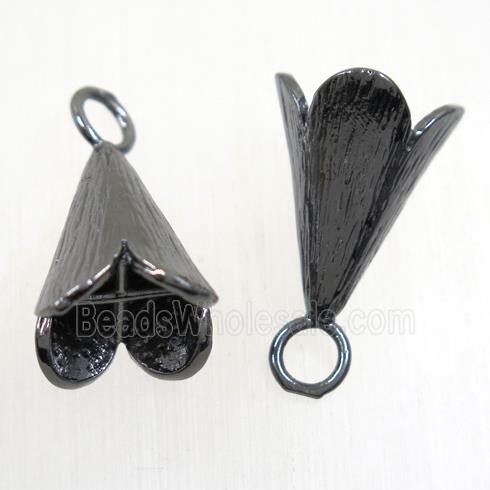 copper bellcaps pendant, tassel bail, black plated