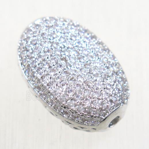 copper oval beads paved zircon, platinum plated