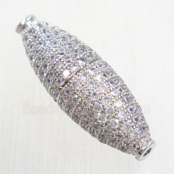 copper oval beads paved zircon, platinum plated