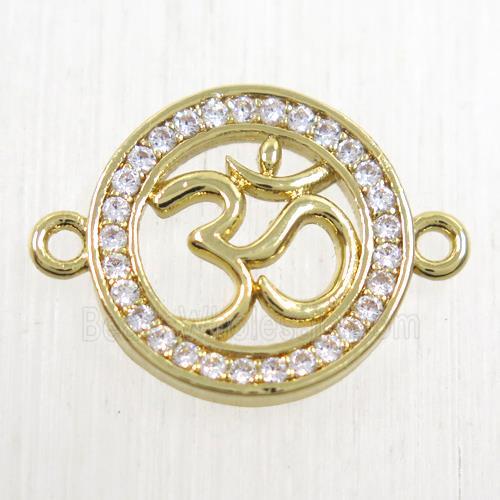 copper circle connector paved zircon, 3D hindo, gold plated