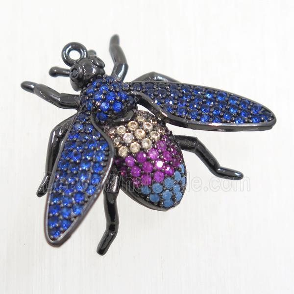 copper Honeybee pendant paved zircon, black plated