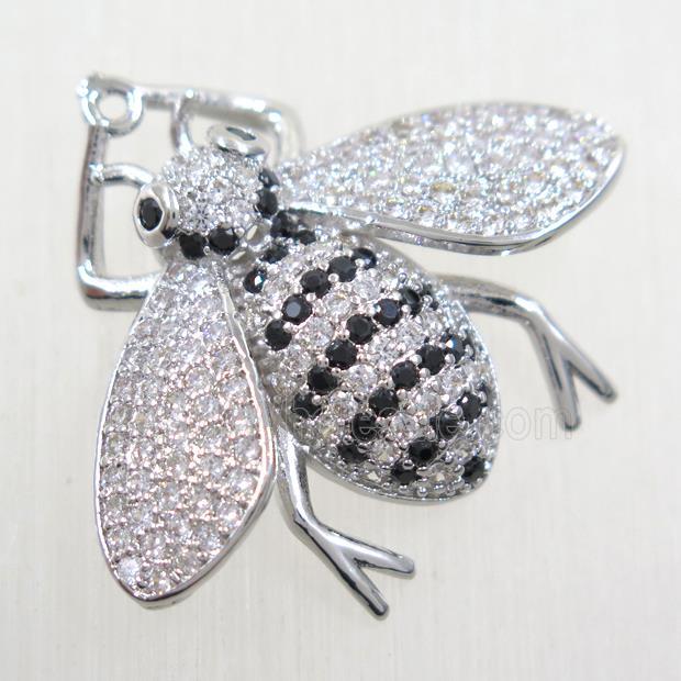 copper Honeybee pendant paved zircon, platinum plated