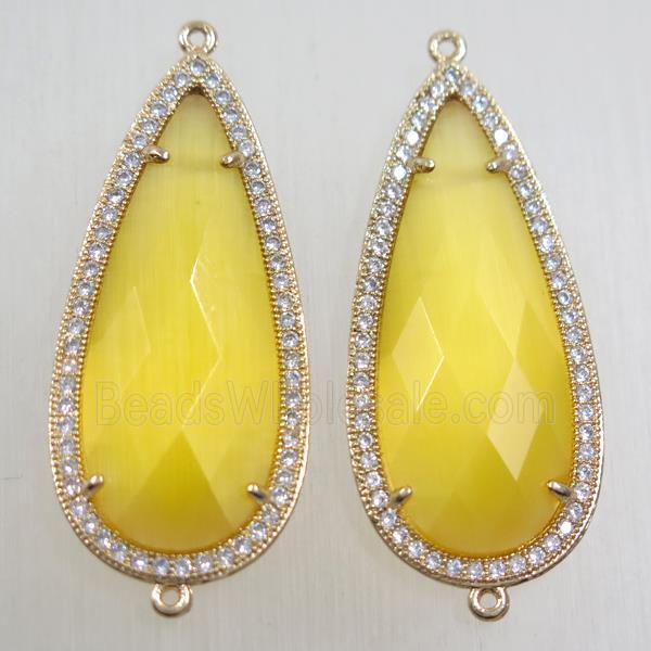 copper teardrop connector paved zircon with yellow crystal glass, gold plated