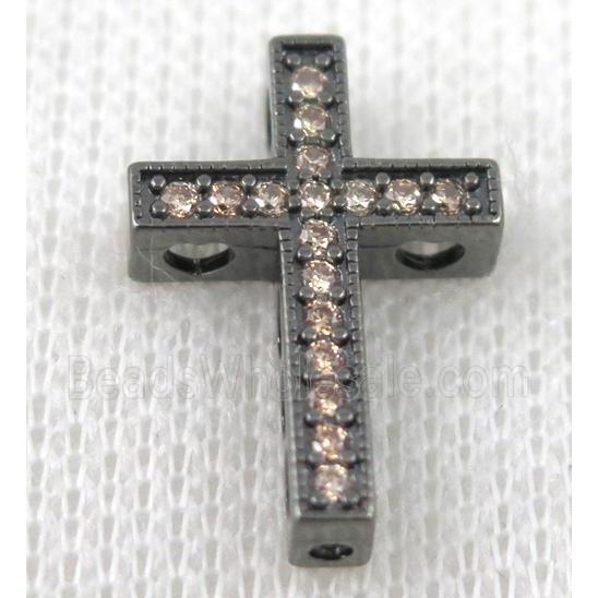 copper bead pave zircon, cross, black plated