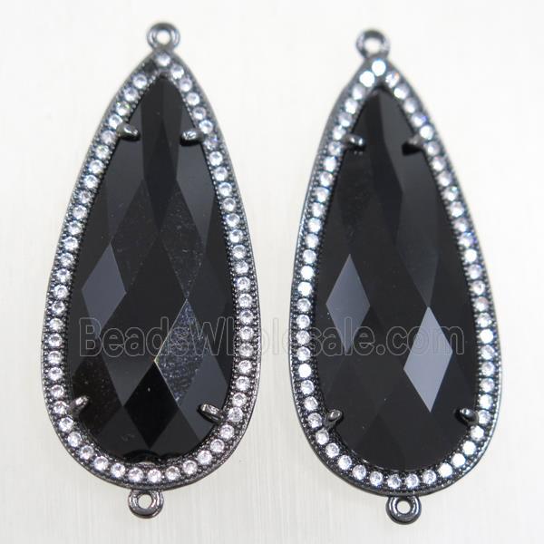 copper teardrop connector paved zircon with black crystal glass, black plated