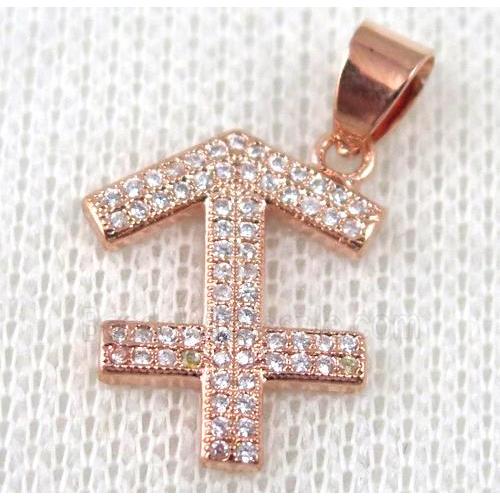 copper pendant pave zircon, rose gold plated