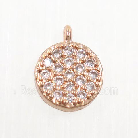 copper button circle pendant paved zircon, rose gold