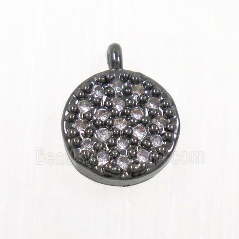 copper button circle pendant paved zircon, black plated