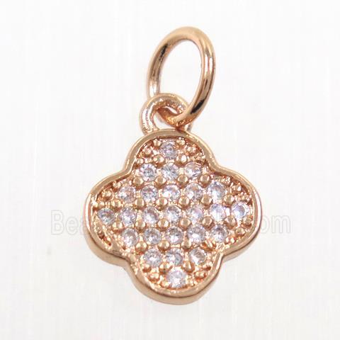 copper pendant paved zircon, four-leaf Clover, rose gold