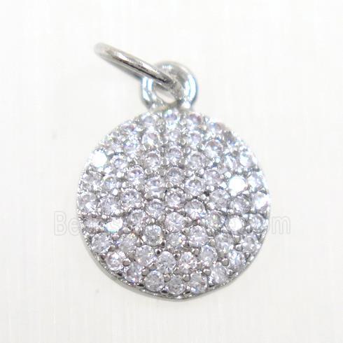 copper Button pendant paved zircon, platinum plated