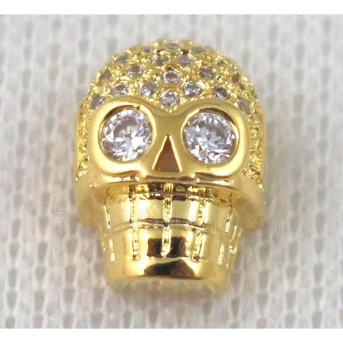 copper bead pave zircon, skull, gold plated