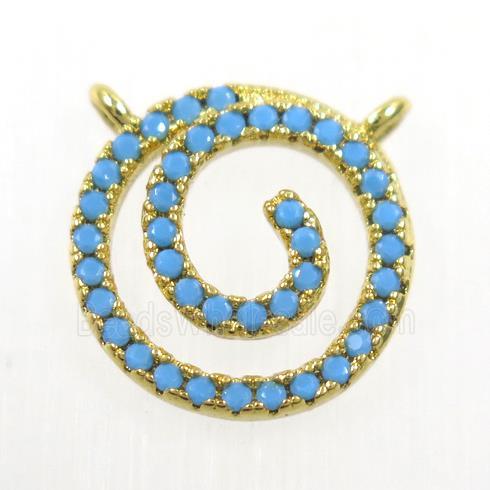 copper circle pendant paved zircon, turq, gold plated