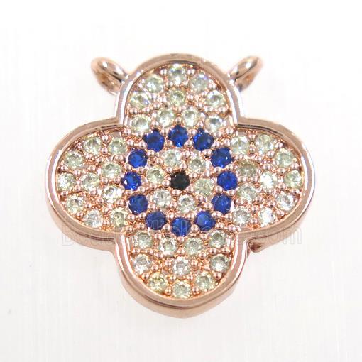 copper pendant paved zircon, four leaf Clover, rose gold