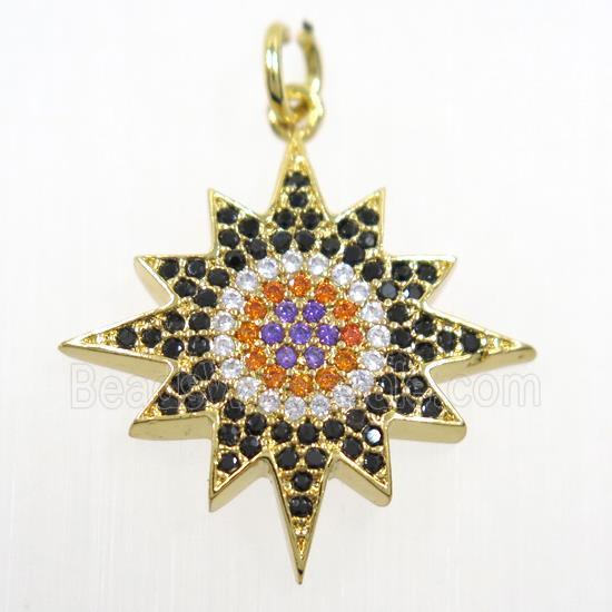 copper northstar pendant paved zircon, gold plated