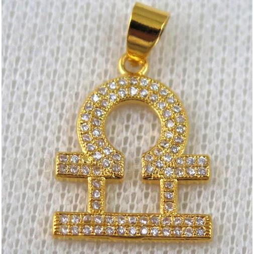 copper pendant pave zircon, gold plated