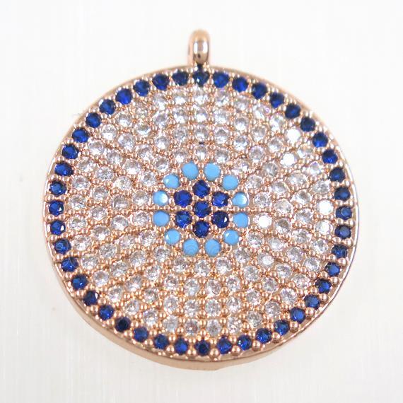 copper button circle pendant paved zircon, rose gold