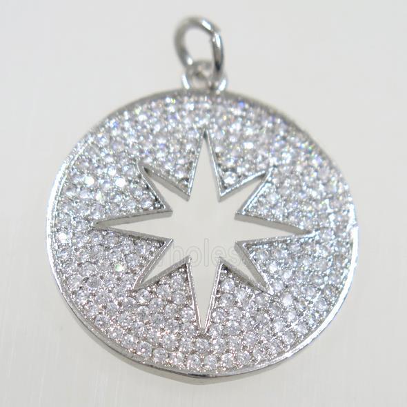copper button northStar pendant paved zircon, platinum plated