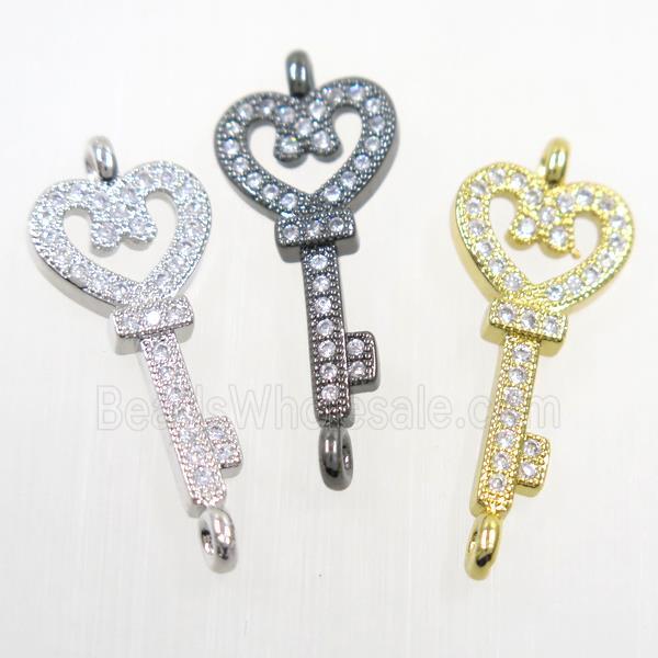 copper Key connector paved zircon, mix color