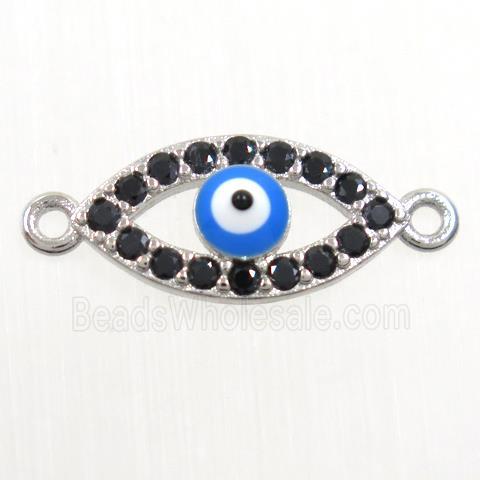 copper connector paved zircon, evil eye, platinum plated