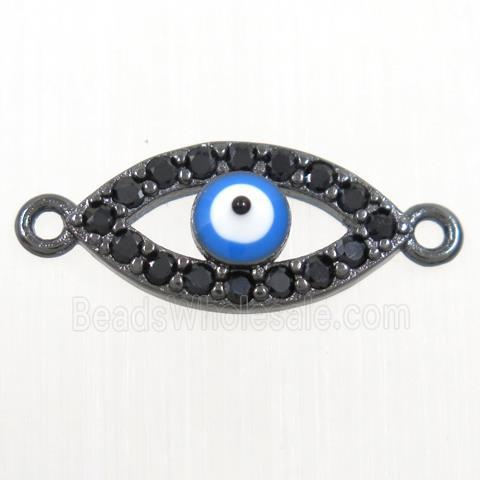 copper connector paved zircon, evil eye, black plated