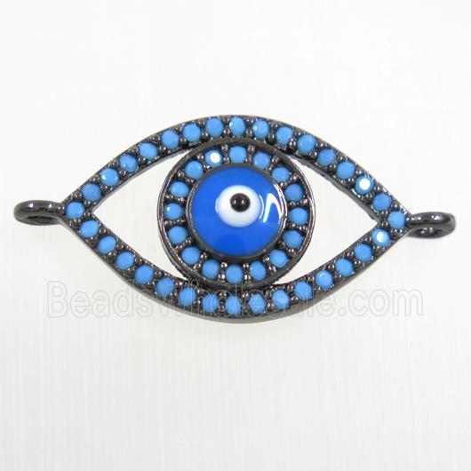 copper connector paved zircon, evil eye, turq, black plated