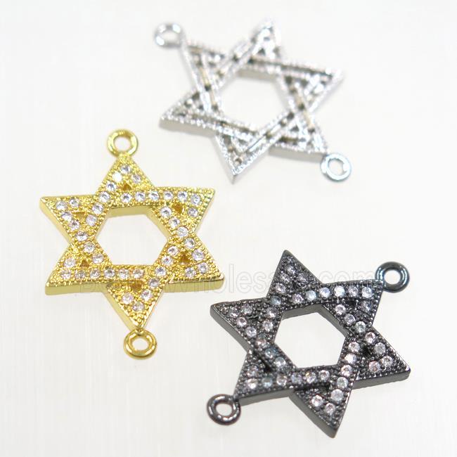 copper Hexagram connector paved zircon, David Star, mix color