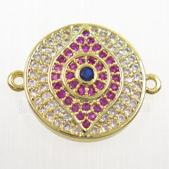 copper button eye connector paved zircon, gold plated